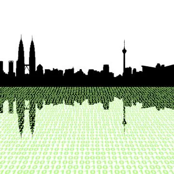 Kuala lumpur skyline with binary perspective foreground Stock Illustration