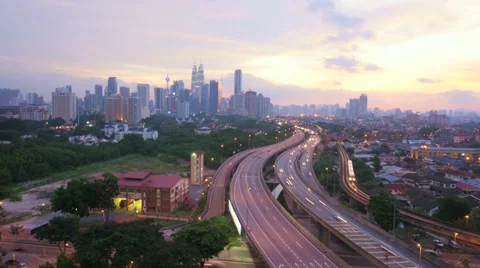 Kuala Lumpur skyline with flashes of lightning Stock Footage 32700481