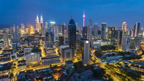 Kuala Lumpur Skyline, Malaysia - Day to Night - 4K Time lapse Stock Footage