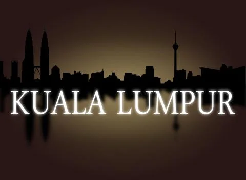 Kuala lumpur skyline reflected with dramatic sky and text illustration Illustrazione stock