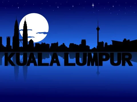 Kuala lumpur skyline reflected with text and moon illustration Stock Illustration