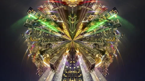 Kuala Lumpur skyline turned into abstract tiny planet at night Stock Footage 308973842