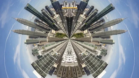 Kuala Lumpur skyline turned into abstract tiny planet Stock Footage 308977057