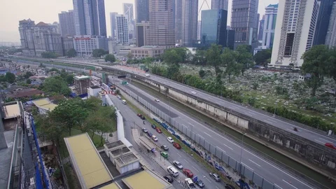 Kuala Lumpur view during cloudy day, morning landscape, main road or highway Stock Footage 114814584