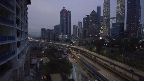 Kuala Lumpur view during cloudy day, morning landscape, main road or highway Stock Footage 114814630