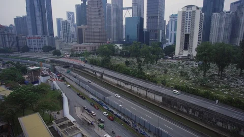 Kuala Lumpur view during cloudy day, morning landscape, main road or highway Stock Footage 114814638