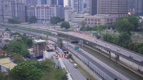 Kuala Lumpur view during cloudy day, morning landscape, main road or highway Stock Footage 114814932