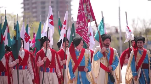 Kuban cossacks marching with flags Stock Footage 59937363