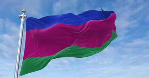 Kuban flag with flagpole waving in rolling clouds looping, 4K (Perfect Loop) Stock Footage 289012907