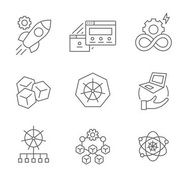 Kubernetes Development and Environment Infographic Icon Set Stock Illustration
