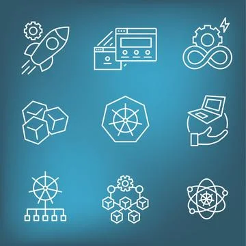 Kubernetes Development and Environment Infographic Icon Set Illustrazione stock
