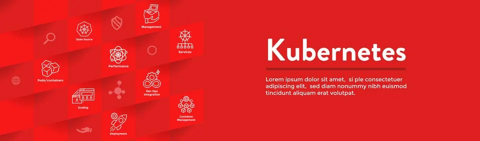 Kubernetes Development Environment Icon Set and Web Header Banner Stock Illustration
