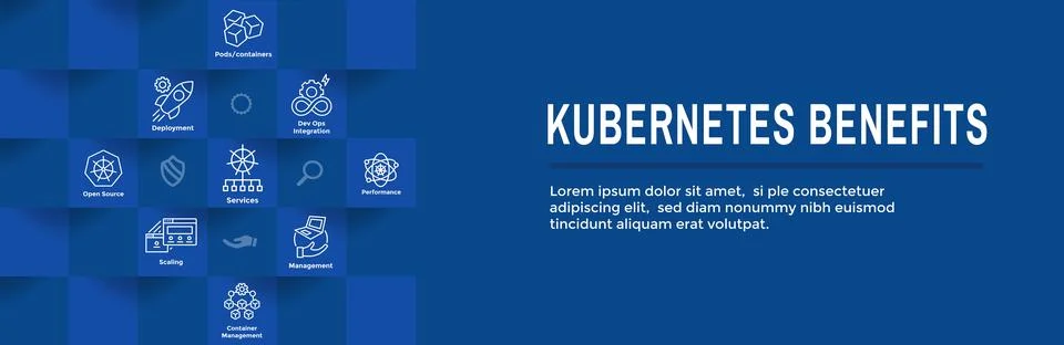 Kubernetes Development Environment Icon Set and Web Header Banner Stock Illustration
