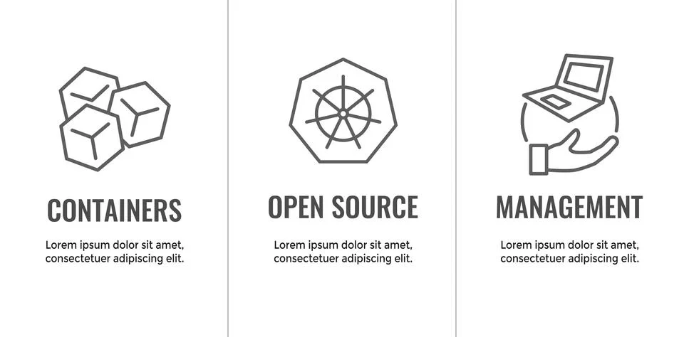 Kubernetes Development Environment Icon Set and Web Header Banner Infographic Stock Illustration