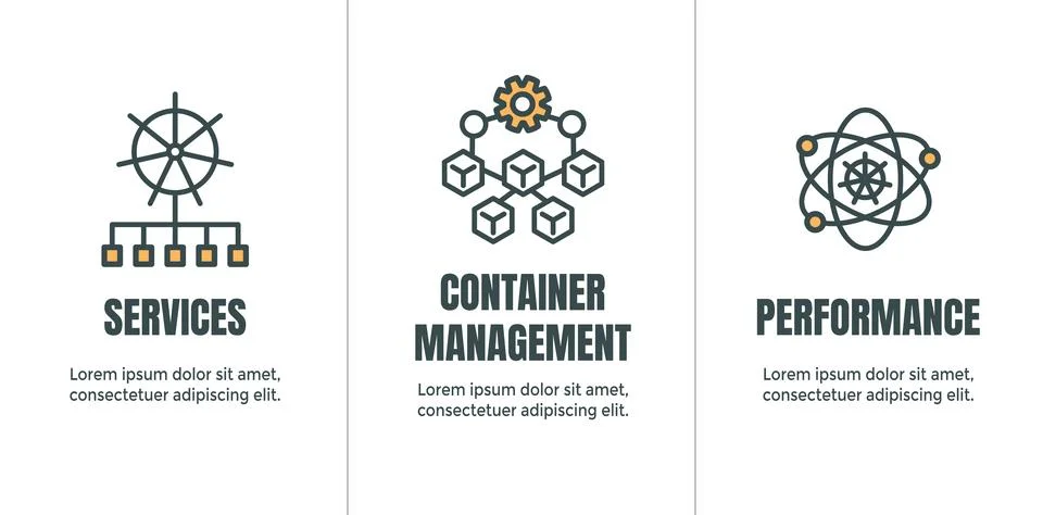 Kubernetes Development Environment Icon Set and Web Header Banner Infographic Illustrazione stock