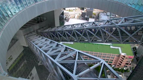 Kuchu Escalators Run Up the Center of the Umeda Sky Building - Osaka, Japan Stock Footage 336830555