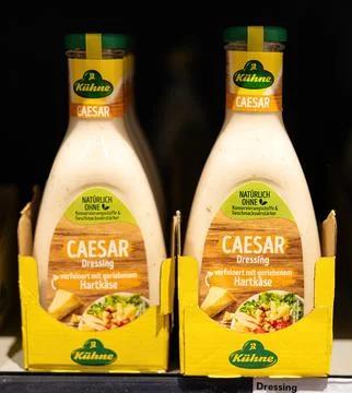 Kuehne Caesar Dressing Bottles Display - FRANKFURT, GERMANY - MARCH 21, 2025 Stock Photos