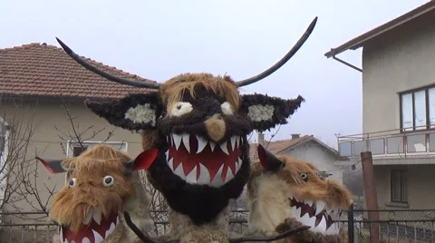 Kuker Bulgarian mummers' mask on Surva celebration Stock Footage 59123009