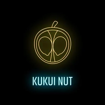 Kukui nut neon glow line art sign Stock Illustration