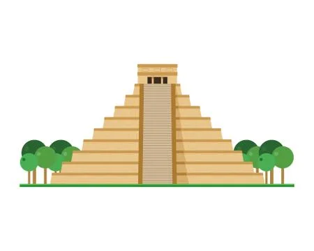 Kukulcan Temple, Chichen Itza (Mexico). Isolated on white background vector i Stock Illustration