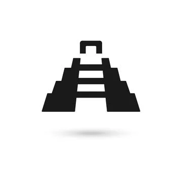 Kukulcan Temple, Chichen Itza Mexico. Isolated on white background. Black V.. Ilustración de archivo
