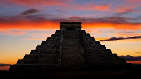 Kukulcan Temple El Castillo at Twilight, Maya pyramid, Mexico Stock Footage 110625538