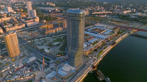 Kula Beograd, BW Tower, Belgrade Serbia drone Waterfront Tower Stock Footage 216006095