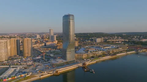 Kula Beograd, BW Tower, Belgrade Serbia drone Waterfront Tower Stock Footage 216064179
