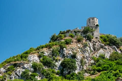 The Kula is a silo-shaped fort overlooking the village of Poitelj Stock Photos
