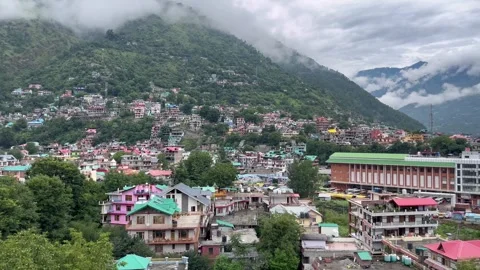 Kullu City Ariel View Of The Bus Stand Kullu Himachal Pradesh INDIA. Stock Footage 283012967