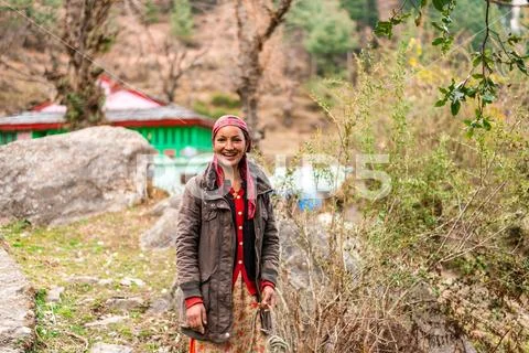 Kullu, Himachal Pradesh, India - February 23, 2019 : Portrait of beautiful In Stock Photos