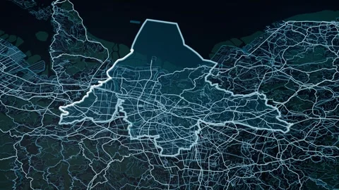 Kumamoto Japan Glowing Digital Map Animation 4K Stock Footage 340161748