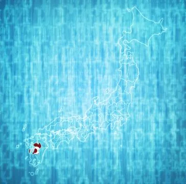 Kumamoto prefecture on administration map of japan Stock Illustration