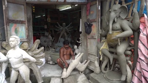Kumartuli Idol-makers Stock Footage
