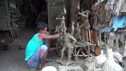 Kumartuli Idol-makers Vídeos de archivo 77981743