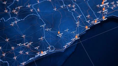 Kumasi map big data visualization. Futuristic map infographic of city in Ghana Illustrazione stock