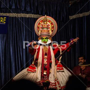 KUMILY, INDIA-FEBRUARY 19: Kathakali show 19, 2013 in Kumily, India. Present Stock Photos