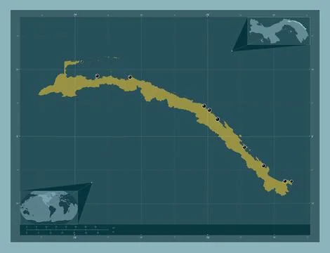 Kuna Yala, Panama. Solid color shape. Locations of major cities of the region Stock Illustration
