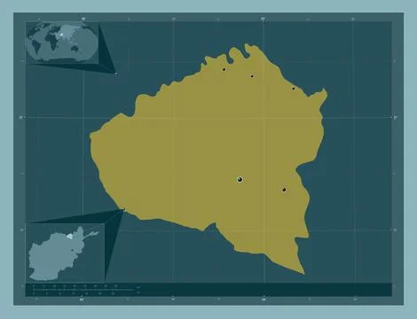 Kunduz, Afghanistan. Solid color shape. Locations of major cities of the regi Stockillustratie