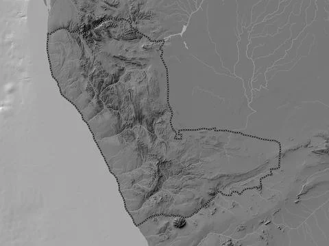 Kunene, Namibia. Bilevel elevation map with lakes and rivers Illustrazione stock