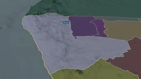 Kunene, Namibia. Colored and bumped map of the administrative division Stock Illustration