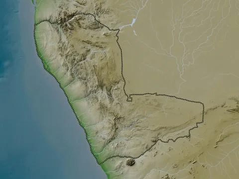 Kunene, Namibia. Elevation map colored in wiki style with lakes and rivers Stock Illustration