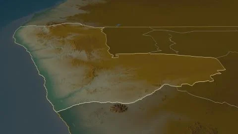 Kunene, Namibia. Topographic relief map with surface waters Stock Illustration