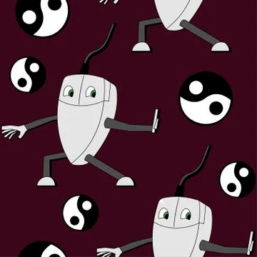 Kung fu computer mouse. seamless pattern Stock Illustration