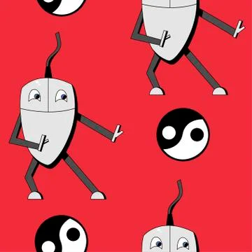 Kung fu computer mouse. seamless pattern Stock Illustration