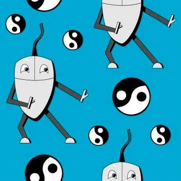 Kung fu computer mouse. seamless pattern Stock Illustration