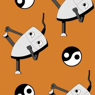 Kung fu computer mouse. seamless pattern Stock Illustration