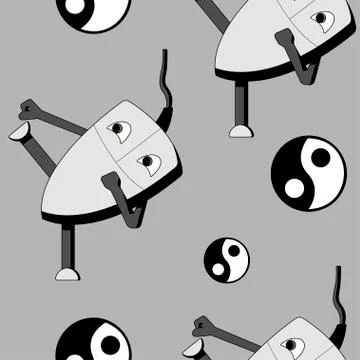 Kung fu computer mouse. seamless pattern Stock Illustration