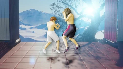 Kung fu, karate fighting arcade fake gameplay animation render 3d Stock Footage 168009475