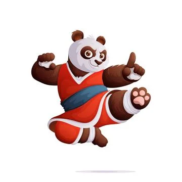 Kung Fu Panda Ready for Action, Animated Cartoon Character Illustration. Stock Illustration